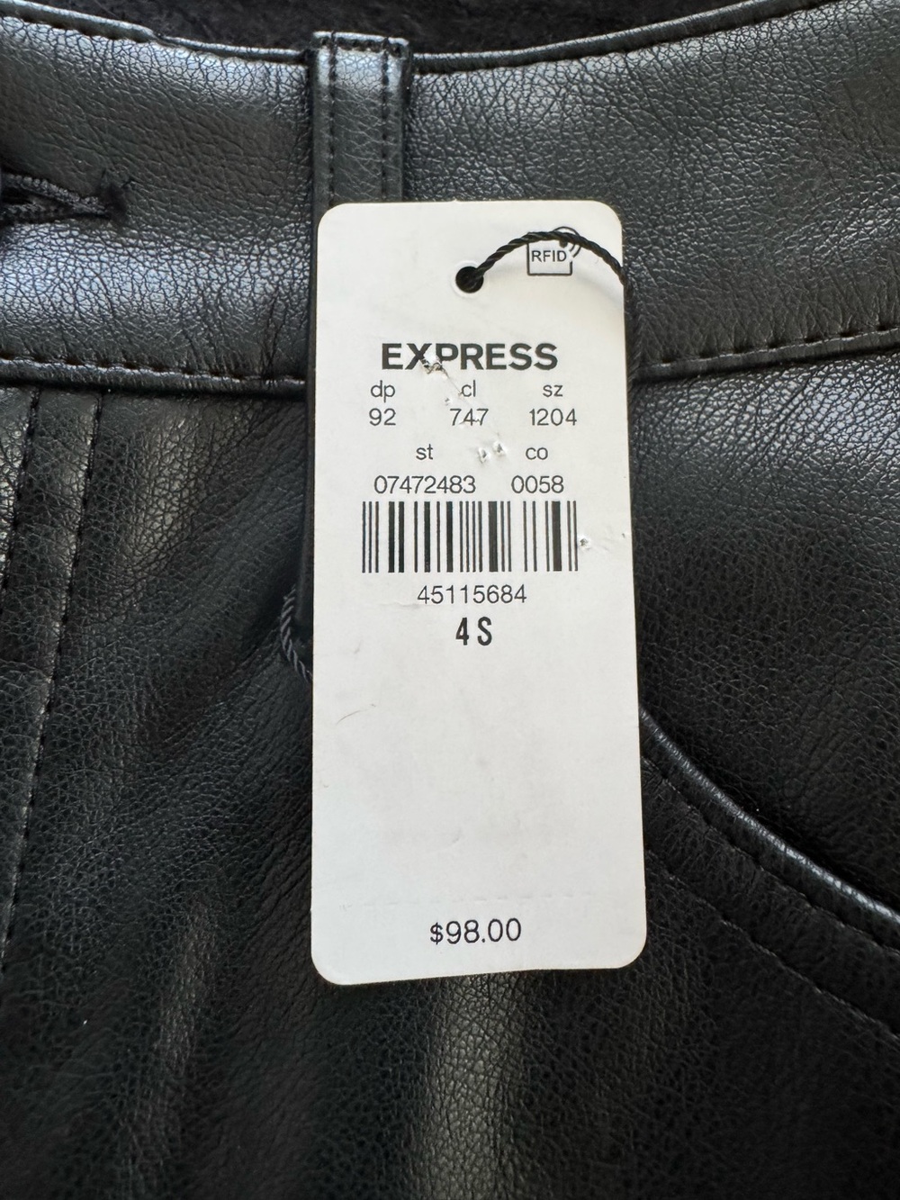 Express 90s skinny high rise black pleather jeans size 4 short new with tags - Picture 10 of 11
